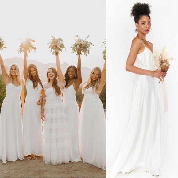 New Show Me Your MuMu Faith Maxi Dress Ivory Luxe Satin - Picture 1 of 5
